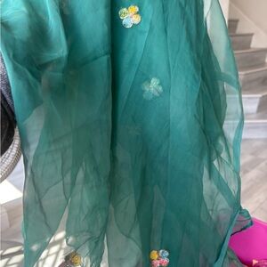 Sheer Teal Floral Embroidered Dupatta